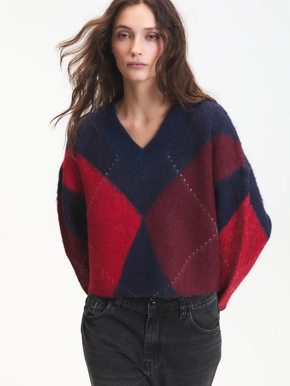 Deluc V-Neck Argyle Sweater (XS)